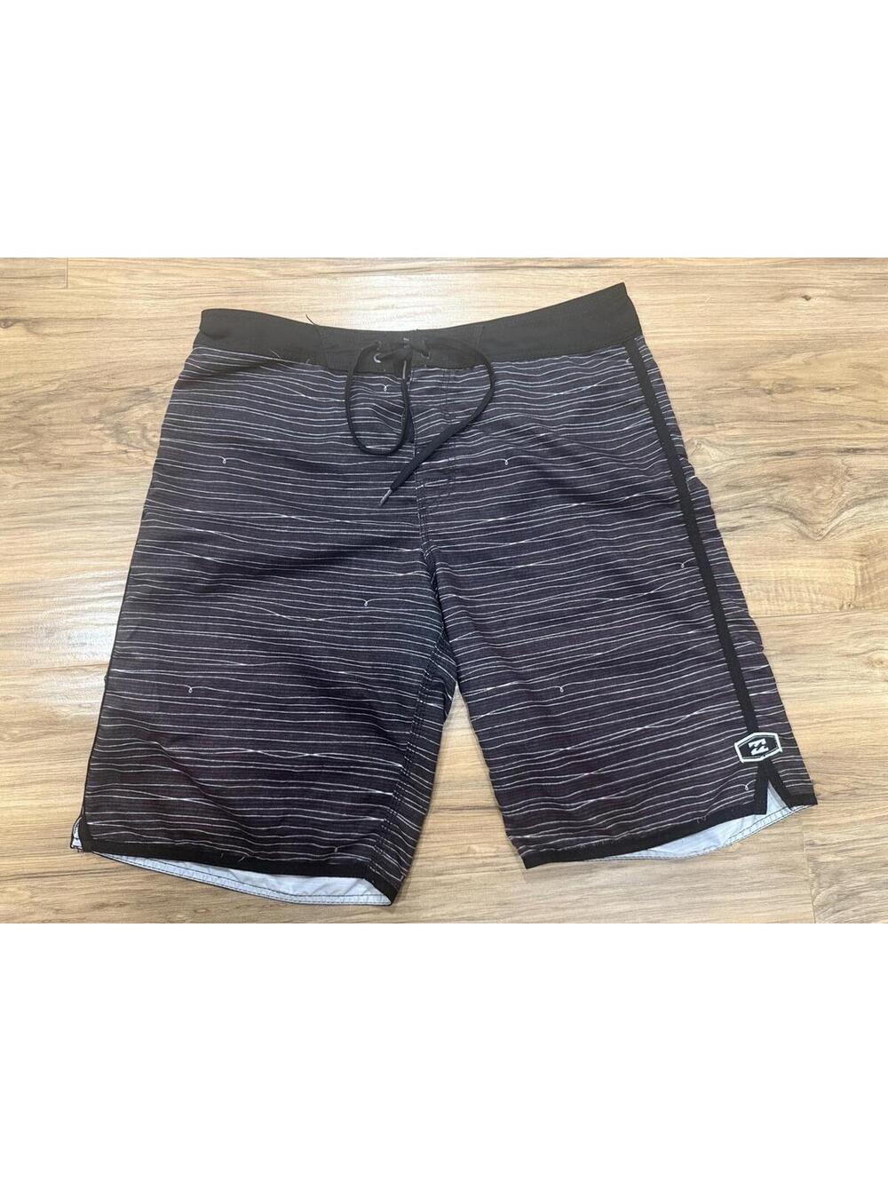 Billabong Boardshorts Mens 34 Black Striped Surf Swim Shorts Lace Up Beach